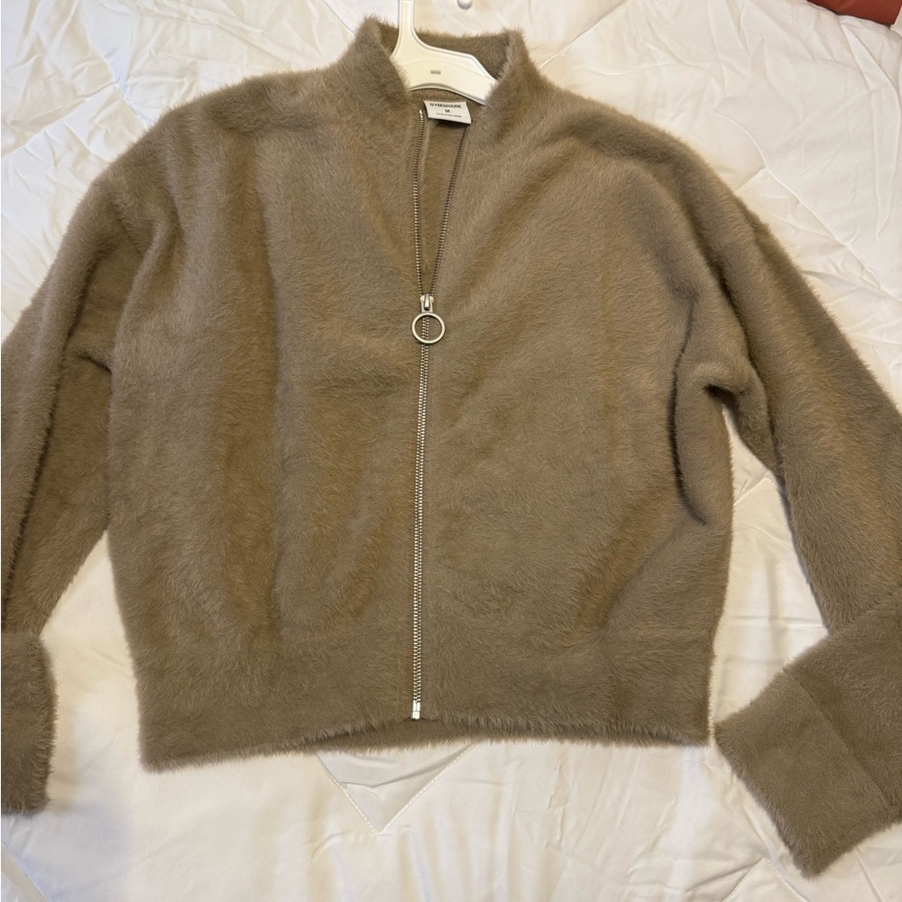 Gymshark Brown Teddy Jacket with Stand-Up Collar